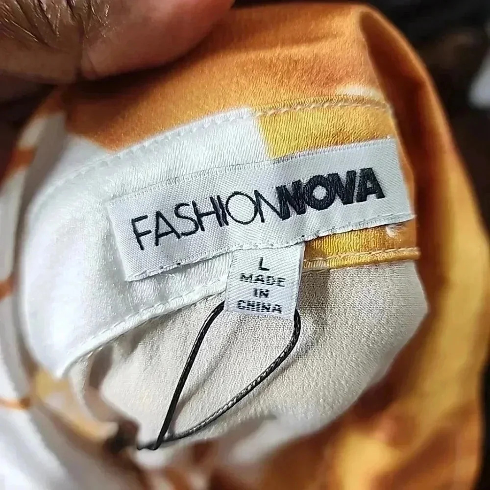 "Sleek Sophistication: FASHION Nova Women's Satin Shirt Dress (Size Large, NWT)" - Picture 8 of 10